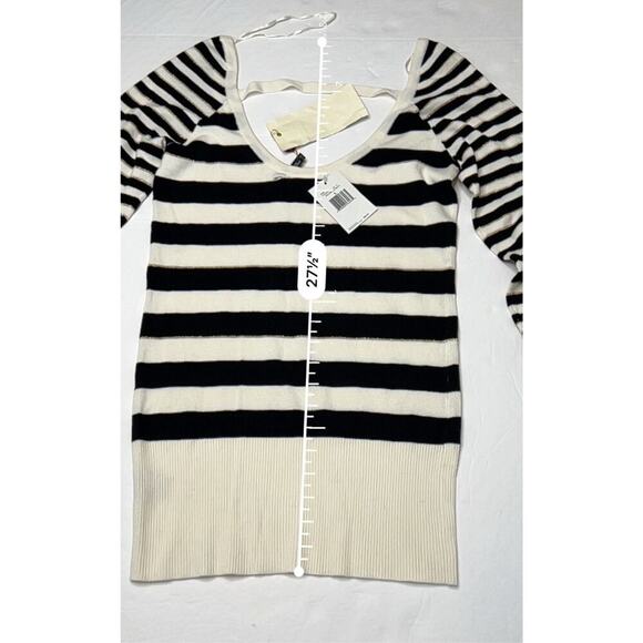 Guess Black White Metallic Gold Thread Scoop Neck Long Sweater LARGE Cottagecore - Picture 8 of 12